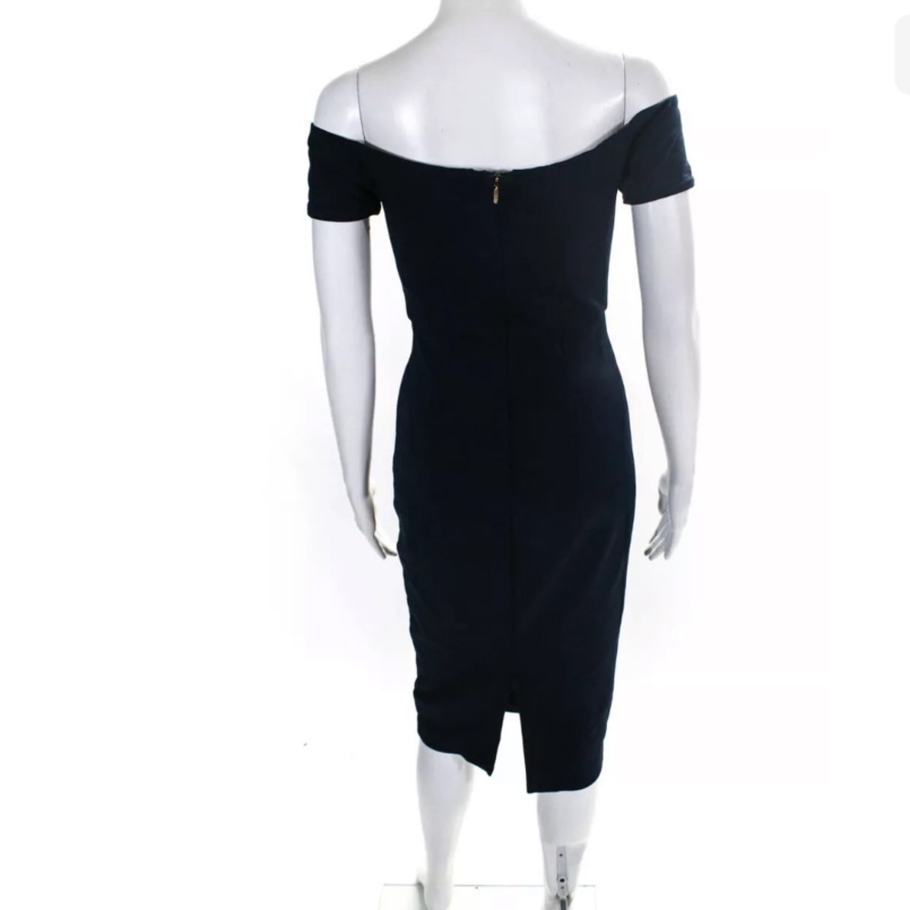 Trina Turk indigo sheath off shoulder stretchy shirt sleeve midi dress size 0 - Picture 5 of 8